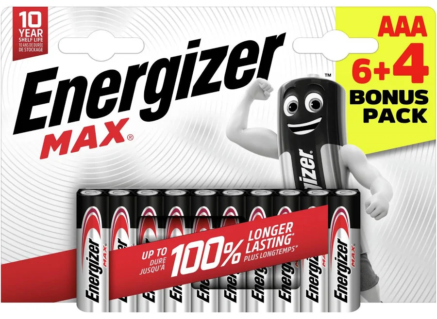 Energizer Max Alkaline AAA Battery Bonus Pack of 6+4